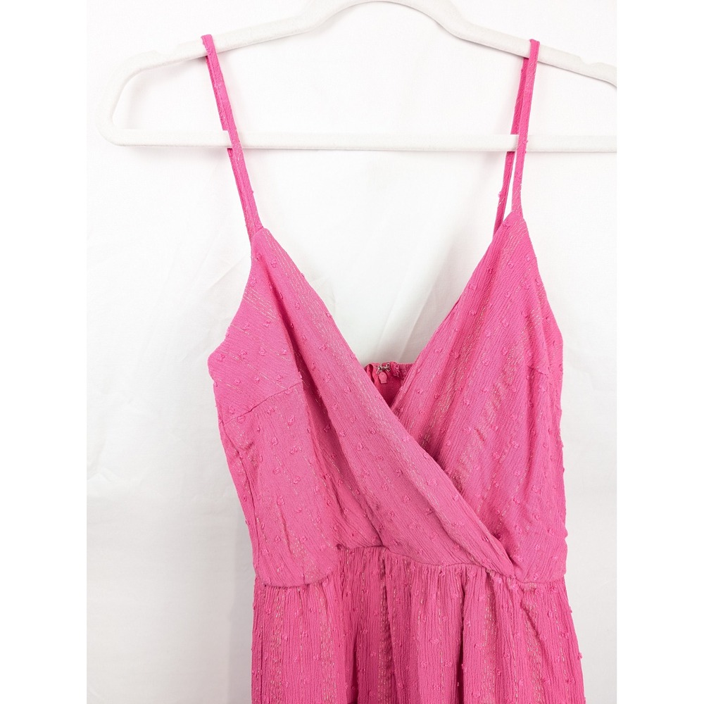 Polka Dot Fairy Tiered Mini Dress Size XS Hot Pink Coquette Preppy Metallic Twee - Picture 3 of 9
